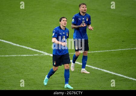 London UK. 11th July 2021. Federico Chiesa of Italy and Ciro