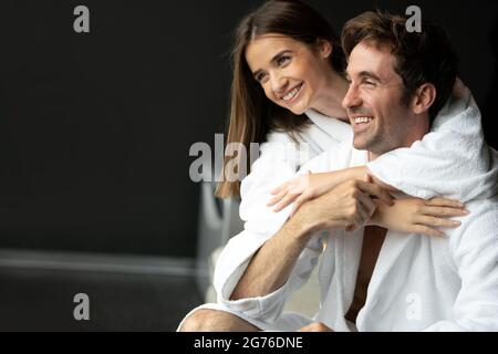 Couple enjoying wellness weekend and serene moments together Stock Photo