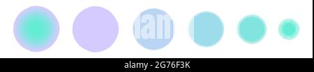 Set of 5 vector background circle frames with smooth color transition from lavender blue color to turquoise, concentric circles in grunge style, graphic element for web design, social media highlights Stock Vector