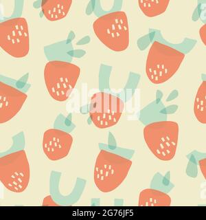 Strawberries made from geometric shapes. Modern summer seamless pattern in pastel colors Stock Vector