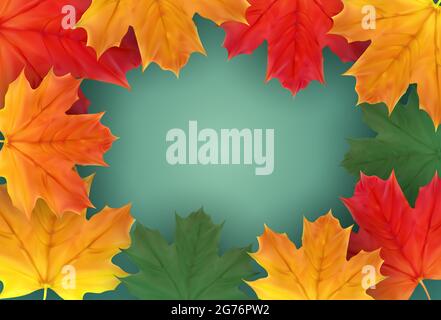 Autumn natural background template with falling leaves. EPS10 Stock Vector