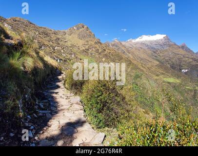 Inca trail, view from Choquequirao trekking trail, Cuzco area, Machu Picchu area, Peruvian Andes Stock Photo