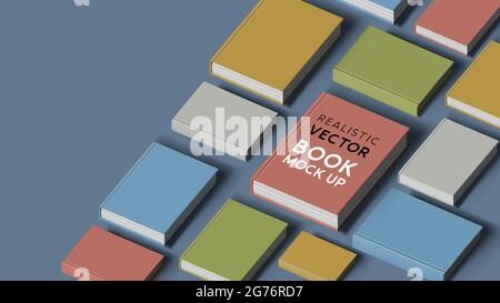 collection of hardcover realistic books. Mock up template for marketing. Vector illustration Stock Vector