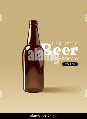 A realistic brown glass beer bottle for mocking up designs. Contemporary beverage marketing template Vector illustration Stock Vector