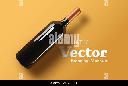 A realistic glass bottle of wine - branding mock up. Contemporary marketing beverage template Vector illustration Stock Vector