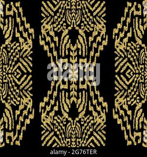 Seamless gold glitter ethnic rug motif pattern. Stock Photo