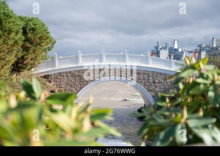 Arched concrete bridge over the sea water at Tacoma, Washington Stock Photo