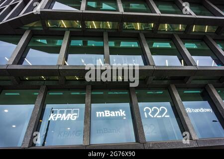 POZNAN, POLAND - Nov 16, 2018: A closeup of the modern Baltyk office building with many windows located on the Roosevelta street Stock Photo