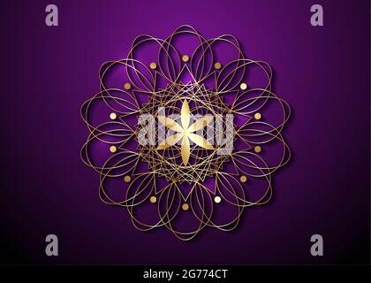 Gold Seed of life symbol Sacred Geometry. Logo icon  Geometric mystic mandala of alchemy esoteric Flower of Life. Vector golden luxury divine meditati Stock Vector