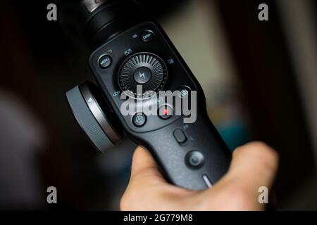 Close up shot of gimbal stabilizer equipment for video recording. Stock Photo