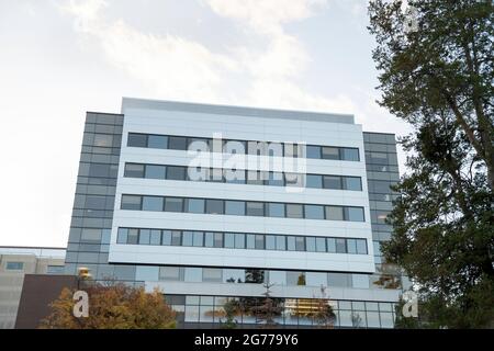 Low angle view of a glass building at Tacoma, Wasington Stock Photo