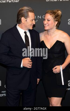 Benoit Magimel and Margot Pelletier attend the 'Kering Women In Motion Awards' during the 74th Annual Cannes Film Festival at Chateau de la Castre in Cannes, France, on 11 July 2021. Stock Photo