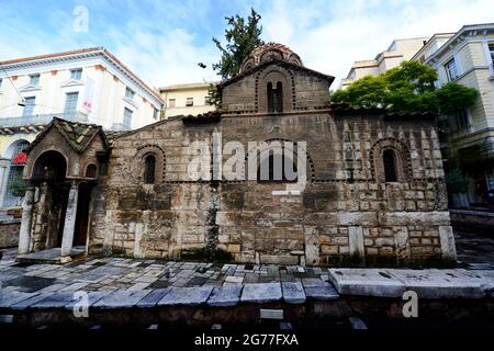 church of Panaghia Kapnikarea in Athen's city center. Stock Photo