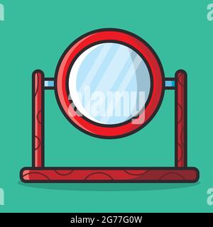 wooden table mirror isolated vector illustration in flat style Stock Vector