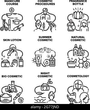 Cosmetic Procedures Set Icons Vector Black Illustration Stock Vector
