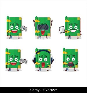 Earth book of magic cartoon character are playing games with various cute emoticons. Vector illustration Stock Vector