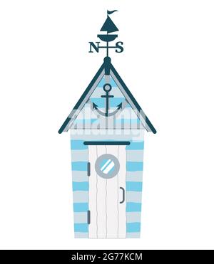 Beach house. Hut on the coast. Vector flat illustration isolated on white background. Stock Vector