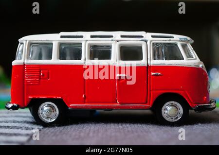 POZNAN, POLAND - Sep 10, 2018: A closeup of a Volkswagen Van Samba toy model Stock Photo