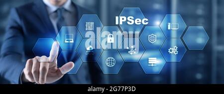 IP Security. Data Protection Protocols. IPSec. Internet and Protection Network concept. Stock Photo
