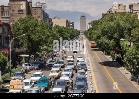 Traffic jam of main road in city center, Tehran, Iran, Persia, Western Asia, Asia Stock Photo