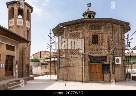 Historical brick tomb tower, Noor Imam Zade Holy Place(Imamzadeh ye Nur)Gorgan, Golestan Province, Iran, Persia, Western Asia, Asia Stock Photo