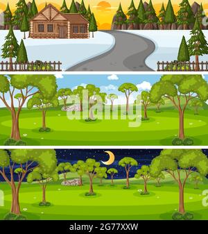 Set of different nature horizontal scenes illustration Stock Vector