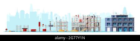 Construction Site Stages Isolated on White. Stock Vector
