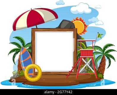 Empty banner template with beach scene on white background illustration Stock Vector