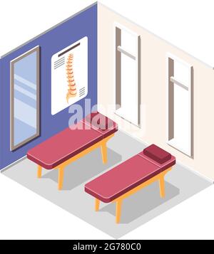Orthopedics hospital with equipment and injury treatment symbols isometric isolated vector illustration Stock Vector