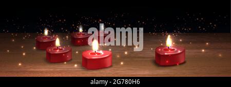Realistic valentine candles background composition with images of lovely heart shaped burning candles with light particles vector illustration Stock Vector