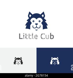 Smiling Little Cute Wolf Cub Head Logo Stock Vector