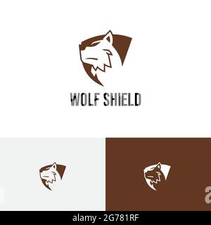 Strong Wolf Shield Business Protection Negative Space Logo Stock Vector