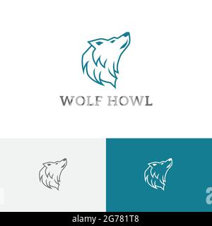 Howling Wolf Head Wild Wildlife Line Logo Stock Vector