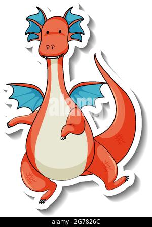 Fantasy dragon cartoon character in sticker style illustration Stock Vector