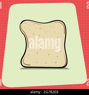 Slice of Bread Loaf with Shadow. Everyday household breakfast items. Food icons for menu design. Vector Graphic Elements isolated on White Background. Stock Vector