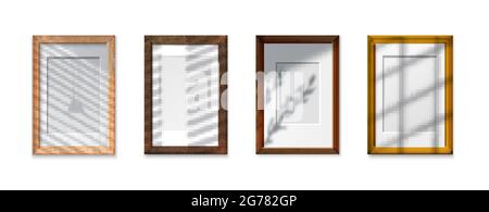 Shadow glass frames realistic set with textured effects isolated vector illustration Stock Vector