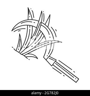 Gardening sickle hand drawn icon, outline black, doodle icon, vector icon design. Stock Vector