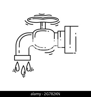 Gardening water tap hand drawn icon, outline black, doodle icon, vector icon design. Stock Vector