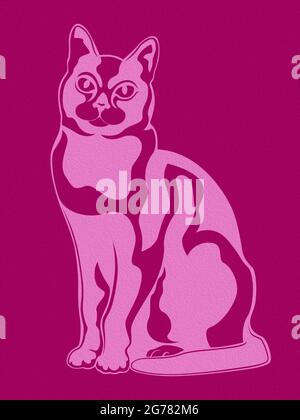 Abstract stencil of graceful cat, muted pink on bright background Stock Photo