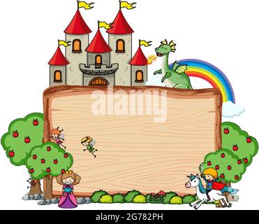 Blank wooden banner with fantasy cartoon character isolated illustration Stock Vector