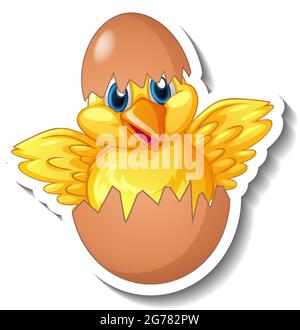 A sticker template with a baby chicken hatching from an egg illustration Stock Vector