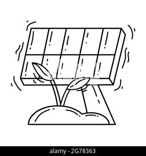 Gardening solar panel icon. hand drawn icon, outline black, doodle icon, vector icon design. Stock Vector