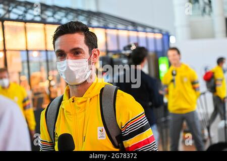 Belgian hockey player Loick Luypaert pictured at the departure of athletes of Team Belgium to the Tokyo 2020 Olympic Games, Monday 12 July 2021, at th Stock Photo