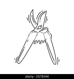 Gardening pruner hand drawn icon, outline black, doodle icon, vector icon design. Stock Vector