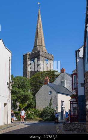 St. Mary's Church from Cresswell Street, Tenby, Pembrokeshire, Wales Stock Photo