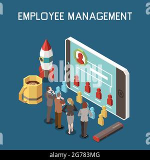 Project management isometric composition with human characters of ...