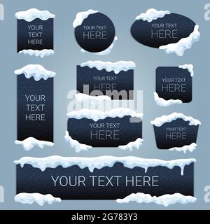 Snow ice cap your text here advertising black banners set rectangular square oval round shapes vector illustration Stock Vector