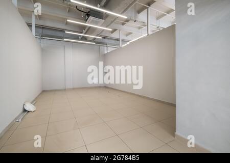 Modern white empty room interior with columns and panoramic windows.  room for office or store Stock Photo