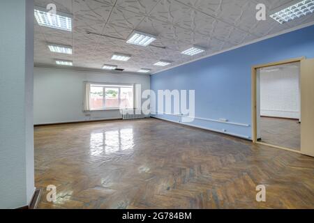 Modern white empty room interior with columns and panoramic windows.  room for office or store Stock Photo