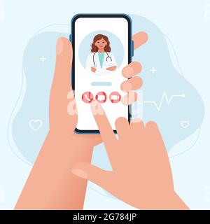 Medical consultation and treatment via application of smartphone connected internet clinic. Online doctor consultation technology in smartphone Stock Vector